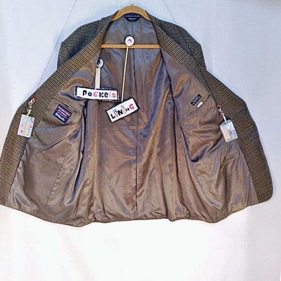 Roundtree & Yorke Dillards Wool Tan Tweed Houndstooth Blazer Sports Coat 48R - Picture 9 of 11